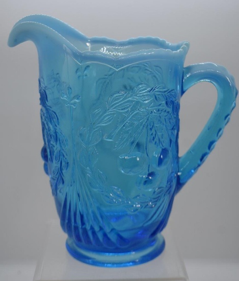 Blue opal. Wreathed Cherry 8"h pitcher