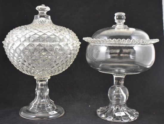 (2) Pattern glass tall covered compotes