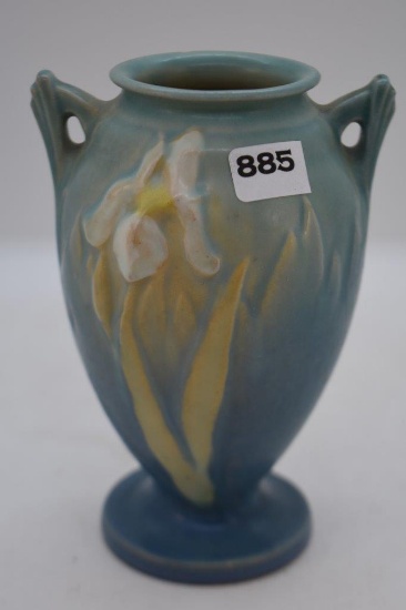 Roseville Iris 915-5" vase, blue