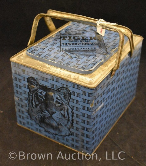 Tiger Chewing tobacco tin lunch box in RARE blue color