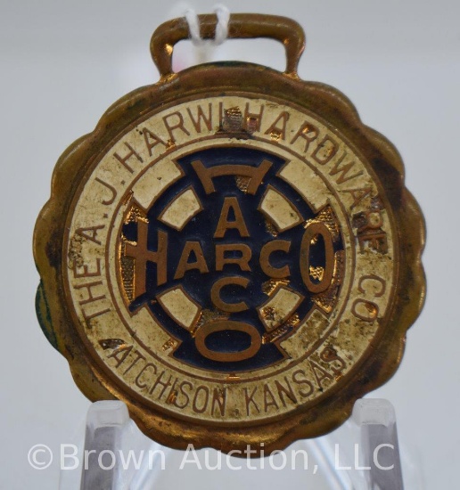 Rare Early 1900's A.J. Harwi Hardware Co. watch fob