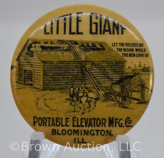 "Little Giant" Portable Elevator Mfg. Co. celluloid pinback button