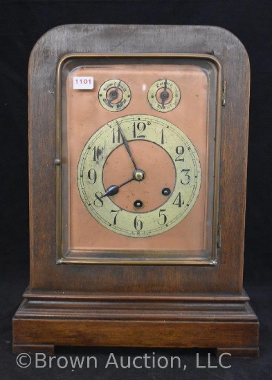 Gustav Becker wooden mantel clock, movement stamped Medaille D'Or