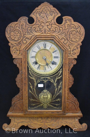 Waterbury wooden kitchen mantel clock, 22" tall