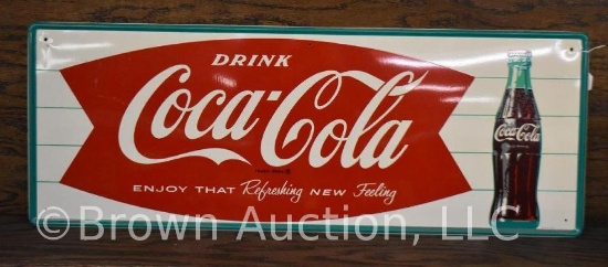 Coca-Cola sst advertising sign (fishtail w/bottle), NOS