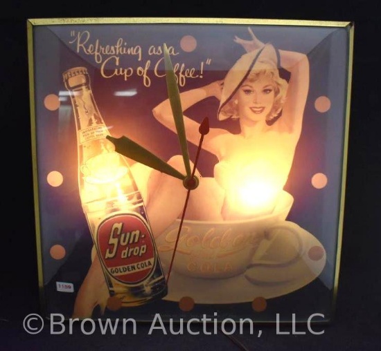 Sun-drop Golden Girl Cola bubble glass advertising clock (Pam Clock Co., NY - 1959)