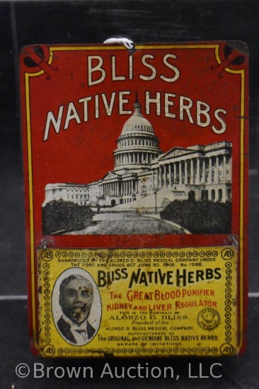 Bliss Native Herbs tin litho wall hanging match safe/striker