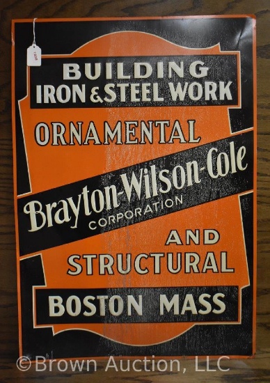 Brayton-wilson-Cole Corp. single sided embossed tin advertising sign