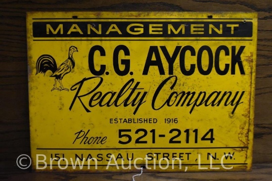 C.G. Aycock Realty Co. single sided tin sign