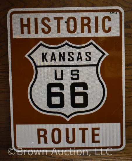 Historic Kansas Route 66 single sided metal sign