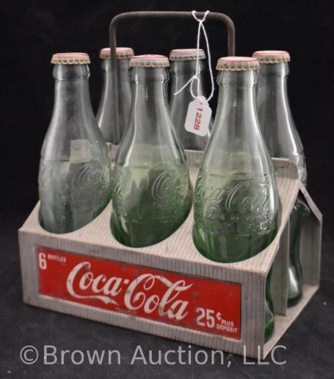 1950's Coca-Cola metal bottle carrier with (6) bottles w/caps