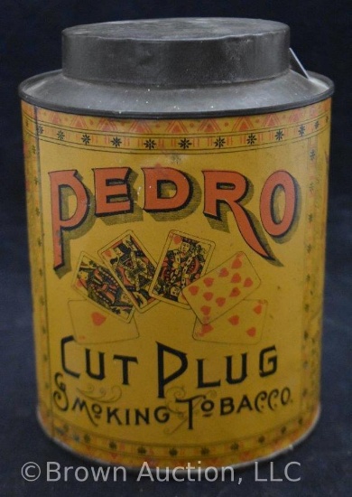 Scarce Pedro Cut Plug litho tobacco can w/playing cards motif