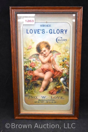 Colorful chromolitho "Smoke Love's Glory Cigars" advertising sign, ca. 1900