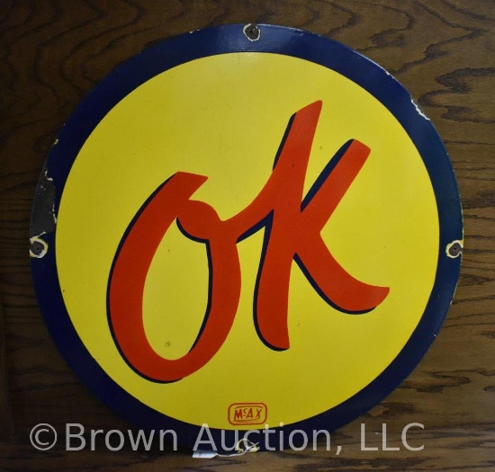 OK Chevy single sided porcelain sign