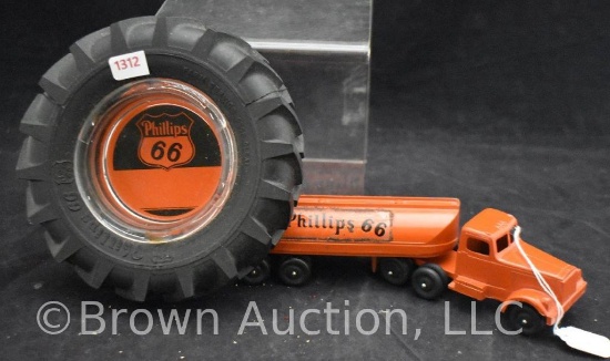 Phillips 66 tire ashtray and 9"l Ralstoy toy tanker truck