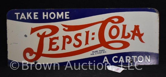 Pepsi Cola 'Take Home a Carton' porcelain double-sided advertising sign, double dot