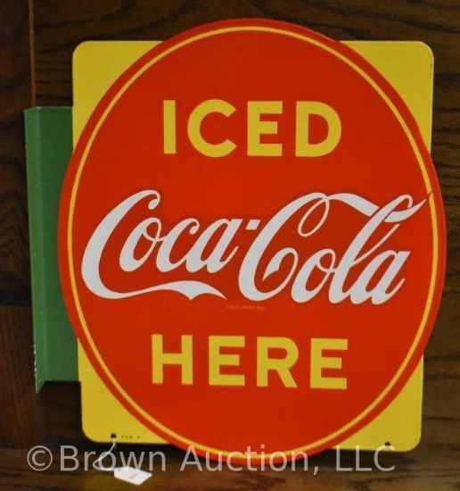 Porcelain 2-sided "Coca-Cola/Iced Here" flange sign