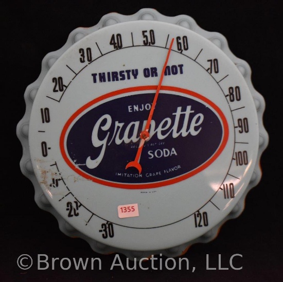 Grapette Soda 11" round plastic bottle cap advertising thermometer