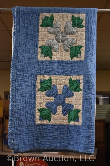 Hand stitched quilt, blues and green