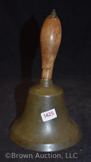 1940's handheld brass school bell w/wood handle