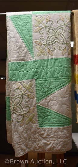 Embroidered/stitched quilt, greens