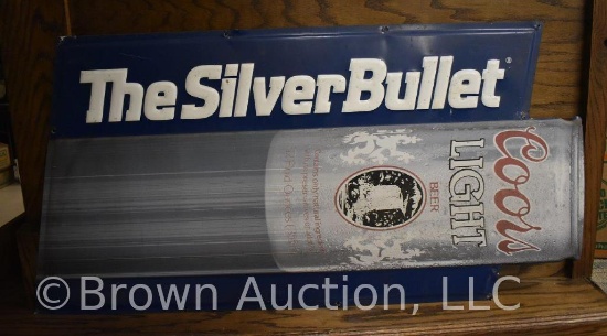 Coors Light "The Silver Bullet" embossed single sided tin sign
