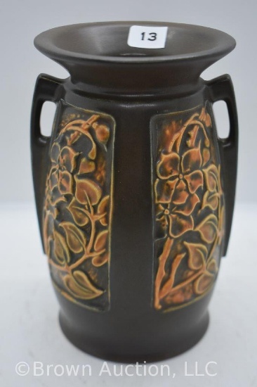 Roseville Rosecraft Panel 6" dbl. handled vase, brown