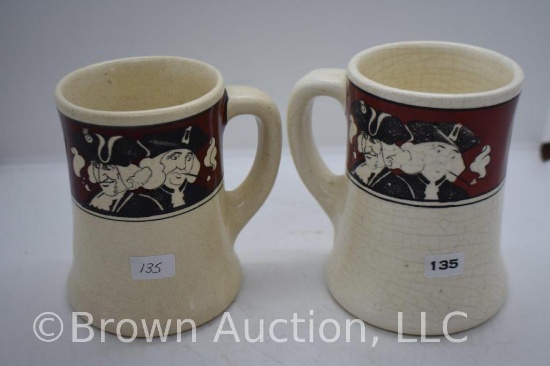 (2) Roseville Creamware Quaker 5" mugs