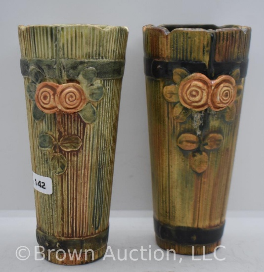 (2) Weller Woodrose 7" wall vases