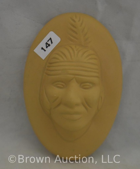 VanBriggle Indian Head "Big Buffalo" wall plaque, mustard