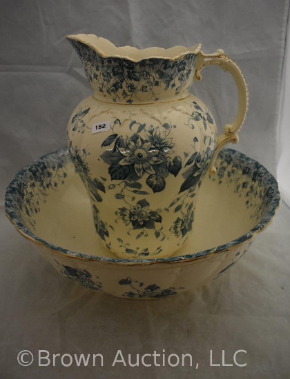 Mrkd. Albion Pottery "Clematis" pitcher and wash bowl set