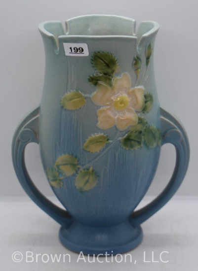 Roseville White Rose 986-9" vase, blue