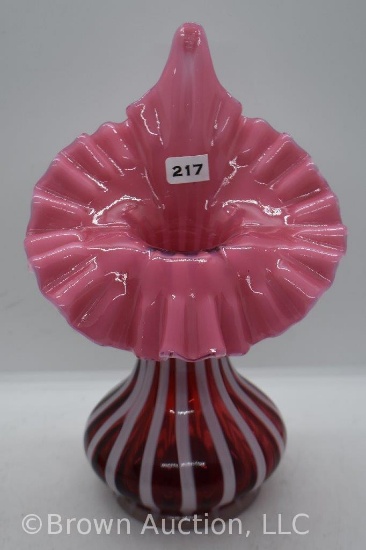 Fenton Cranberry opalescent Rib Optic Jack-in-the-Pulpit vase