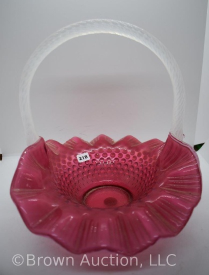 Fenton Cranberry opalescent Hobnail large basket