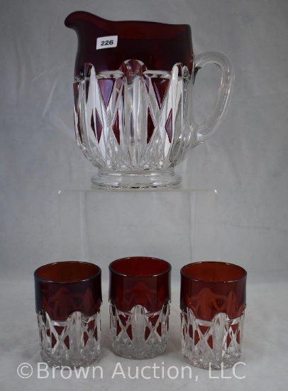 Ruby-stained EAPG Triple Triangle water set