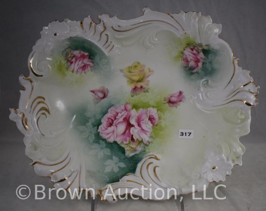 Hand painted porcelain 12" x 9.5"d bowl w/unique border form