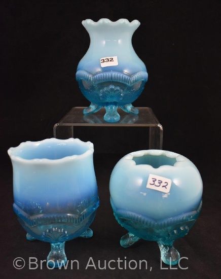 (3) pieces Fenton glass, blue
