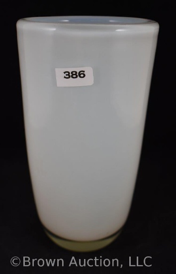 White opaque tumbler-shaped 8" vase