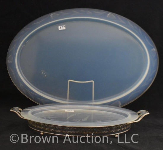 (2) Fry Glass platters with etching/cutting