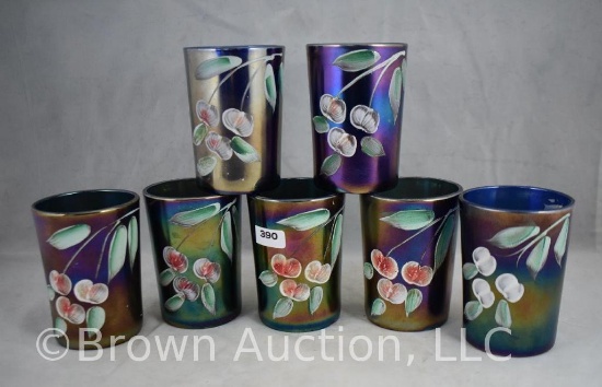(7) Northwood cobalt tumblers decorated with cherries