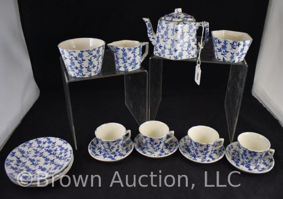 Mrkd. England blue and white floral 16 pc. demi-tea set