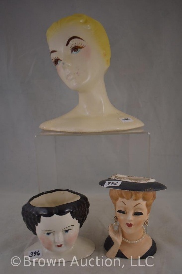 (3) Lady head vases