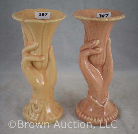 Pr. McCoy 7" hand vases