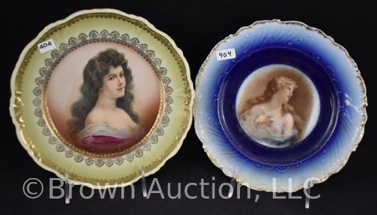 (2) Mrkd. Austria hand painted porcelain 9"d portrait plates