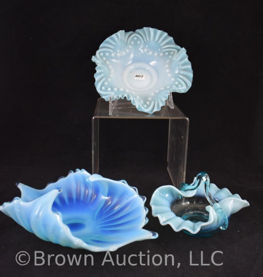 (3) Blue opalescent glass pieces
