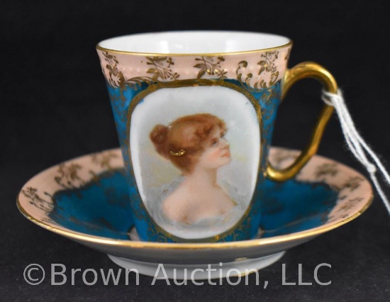Mrkd. Austria/beehive portrait cup and saucer set