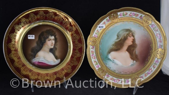 (2) Austria hand painted porcelain 9.5"d portrait plates