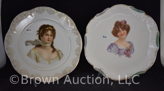 (2) Hand painted porcelain 9.5"d portrait plates