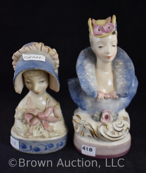 (2) Mrkd. Corday women figurines, 6" and 7"
