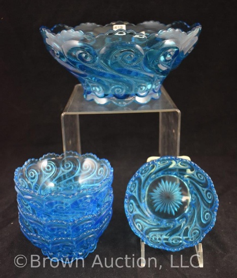 Dugan-Diamond Glass Co. S-Repeat blue 5 pc. Berry set